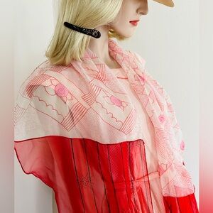 Vintage Zandra Rhodes Silk Chiffon Golden Signature Signed Scarf